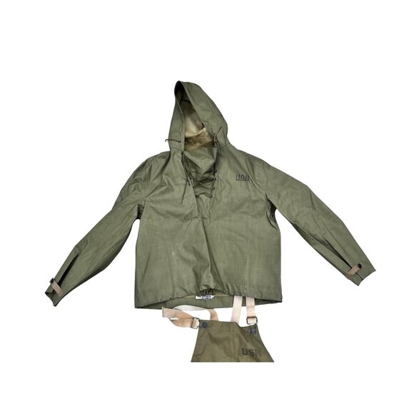 Vintage U.S. Navy Green Foul Weather Jacket & Pants Set Small - Picture 8 of 11